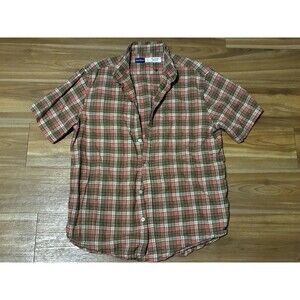 Old Navy Men’s L Plaid Button Up Shirt Short Sleeve Linen Blend Casual